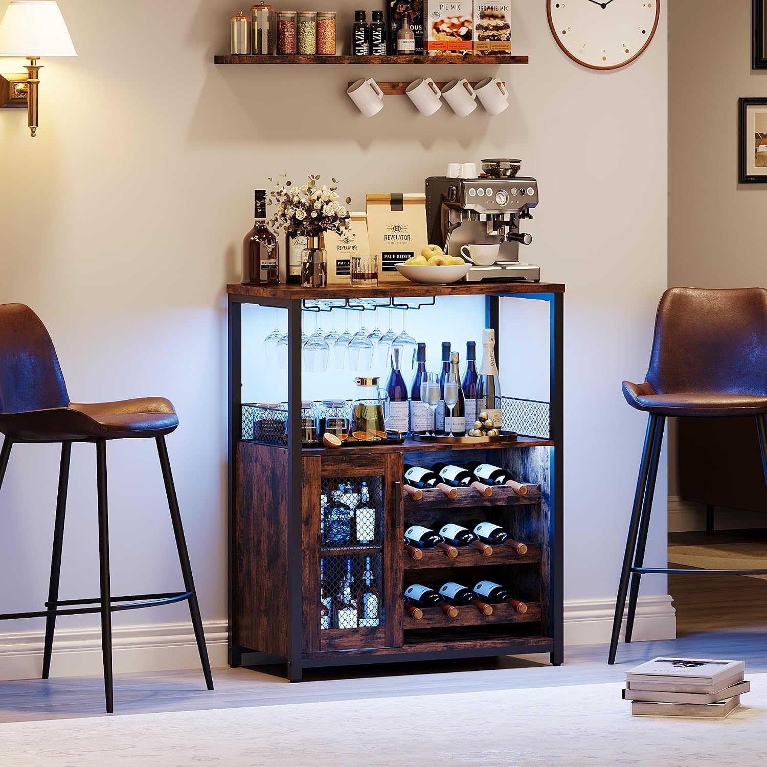 Brown LED Wine Bar Cabinet