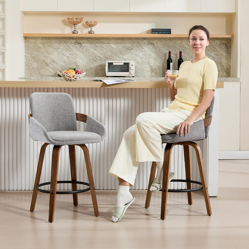 Light Grey Walnut Swivel Bar Stools Set