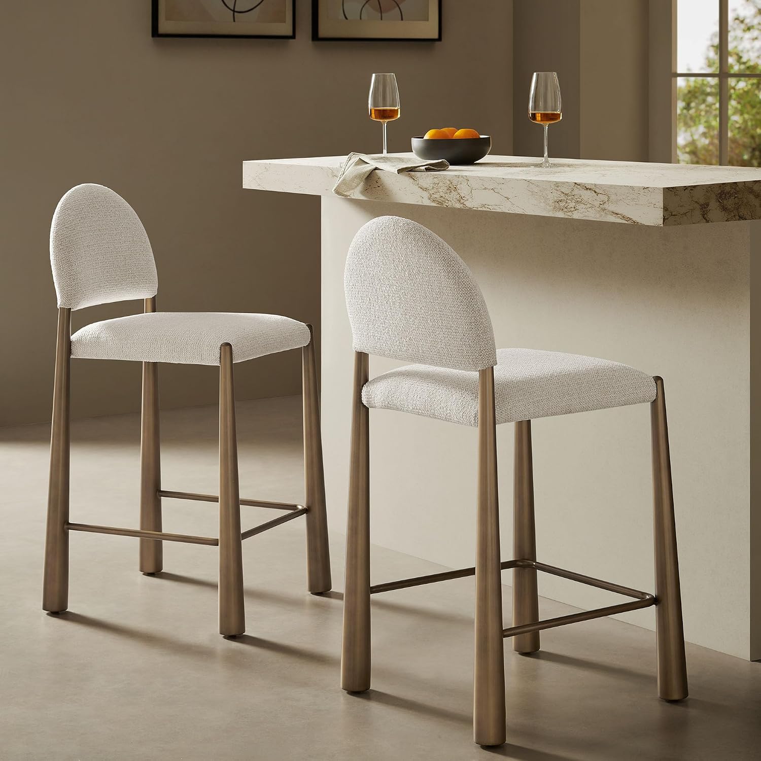 Cream Brass Counter Bar Stools Set