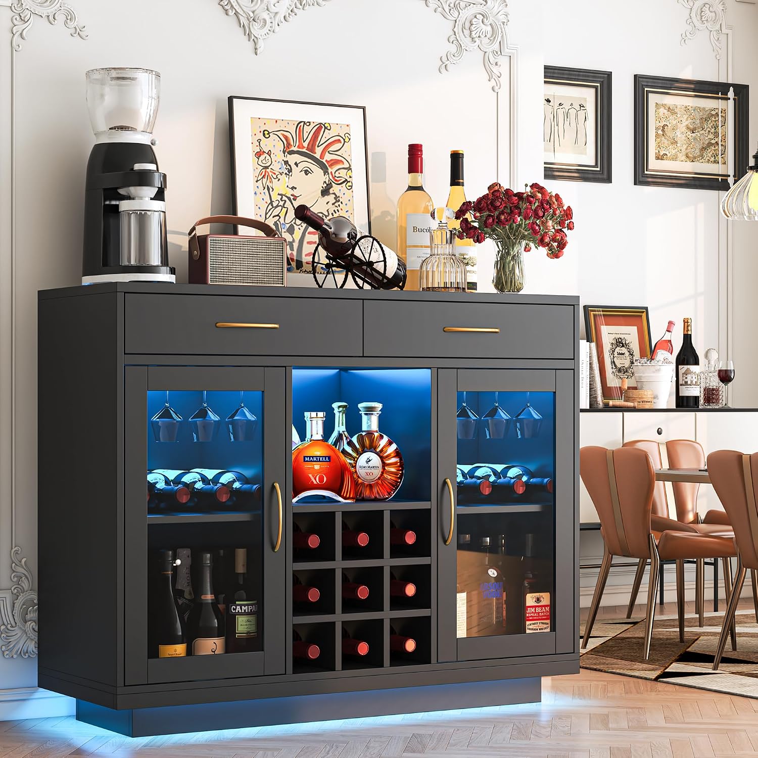 Black LED Wine Bar Cabinet