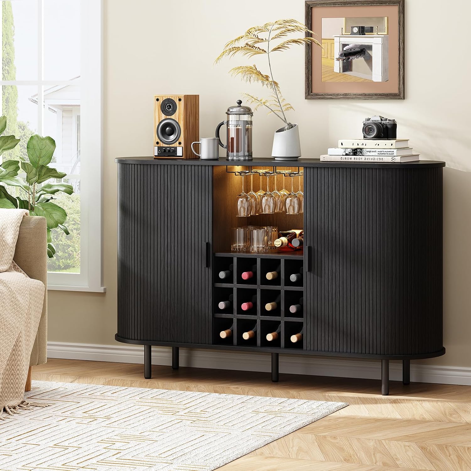 Black LED Wine Bar Cabinet