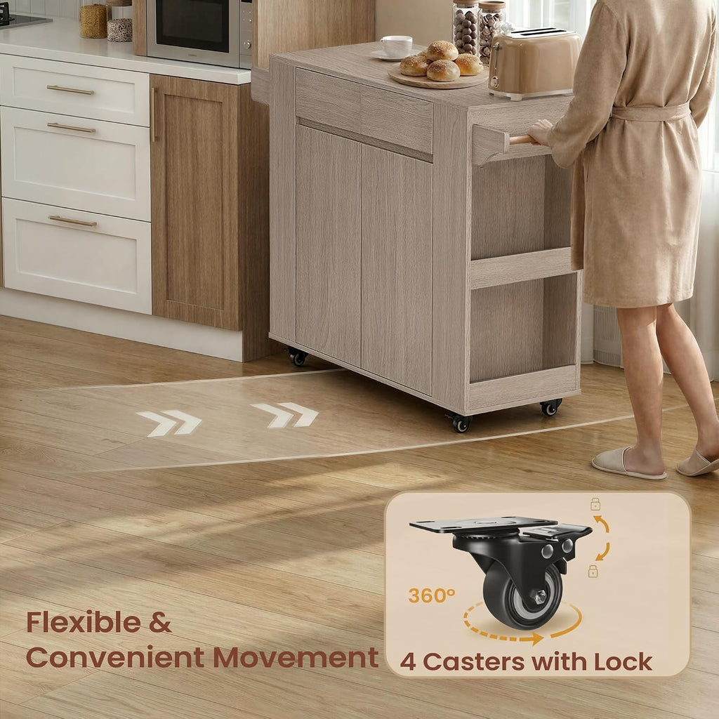 White Oak Rolling Kitchen Island Cart