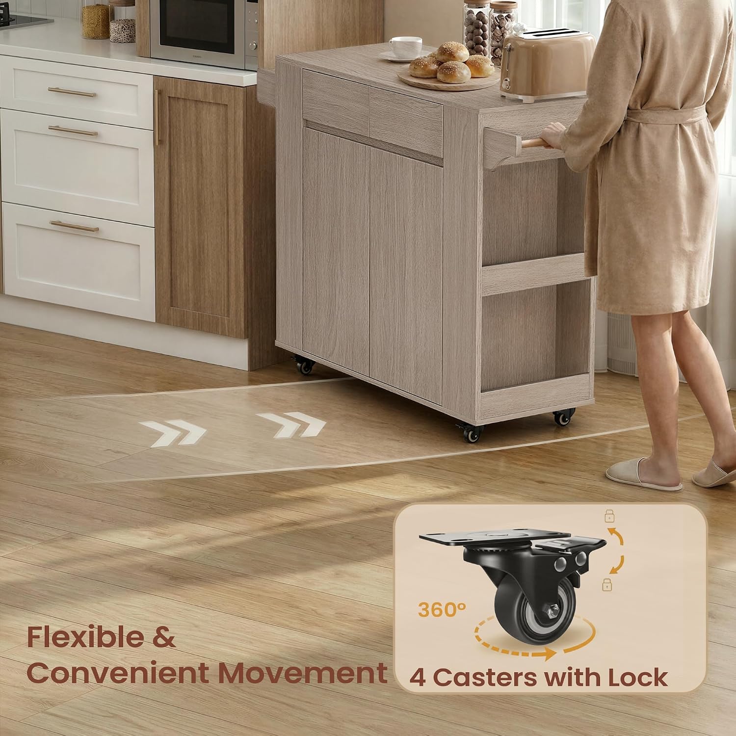 White Oak Rolling Kitchen Island Cart