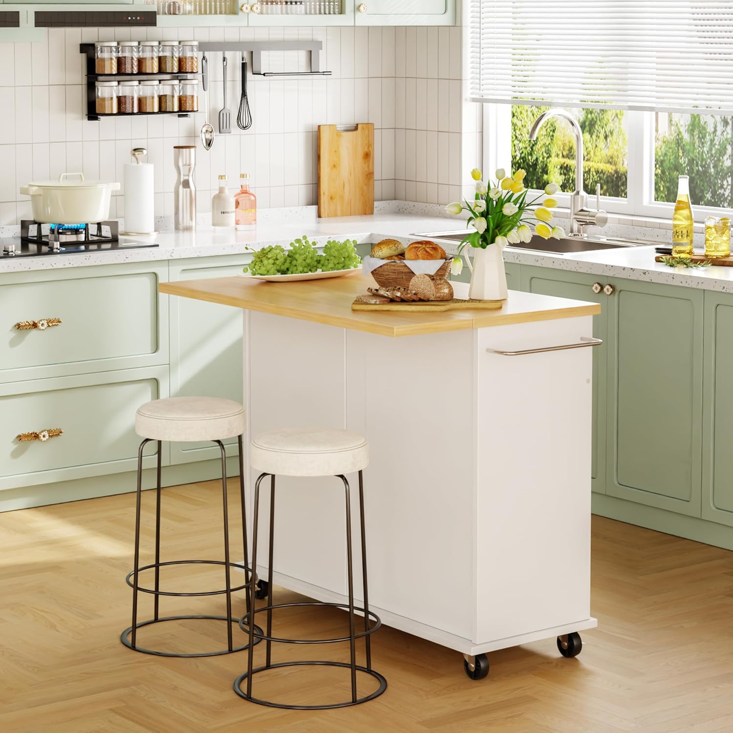 White Rolling Kitchen Island Cart