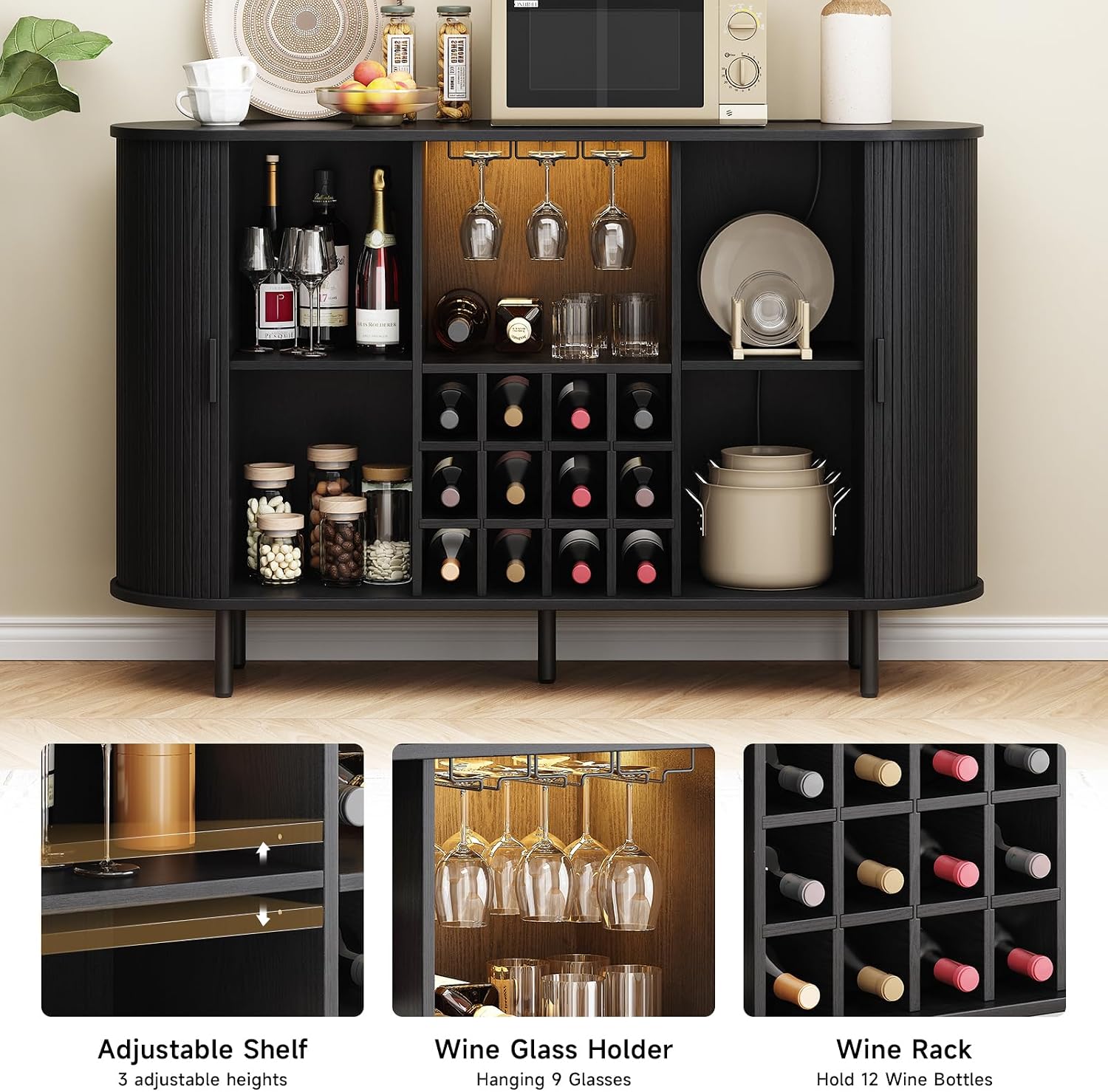 Black LED Wine Bar Cabinet