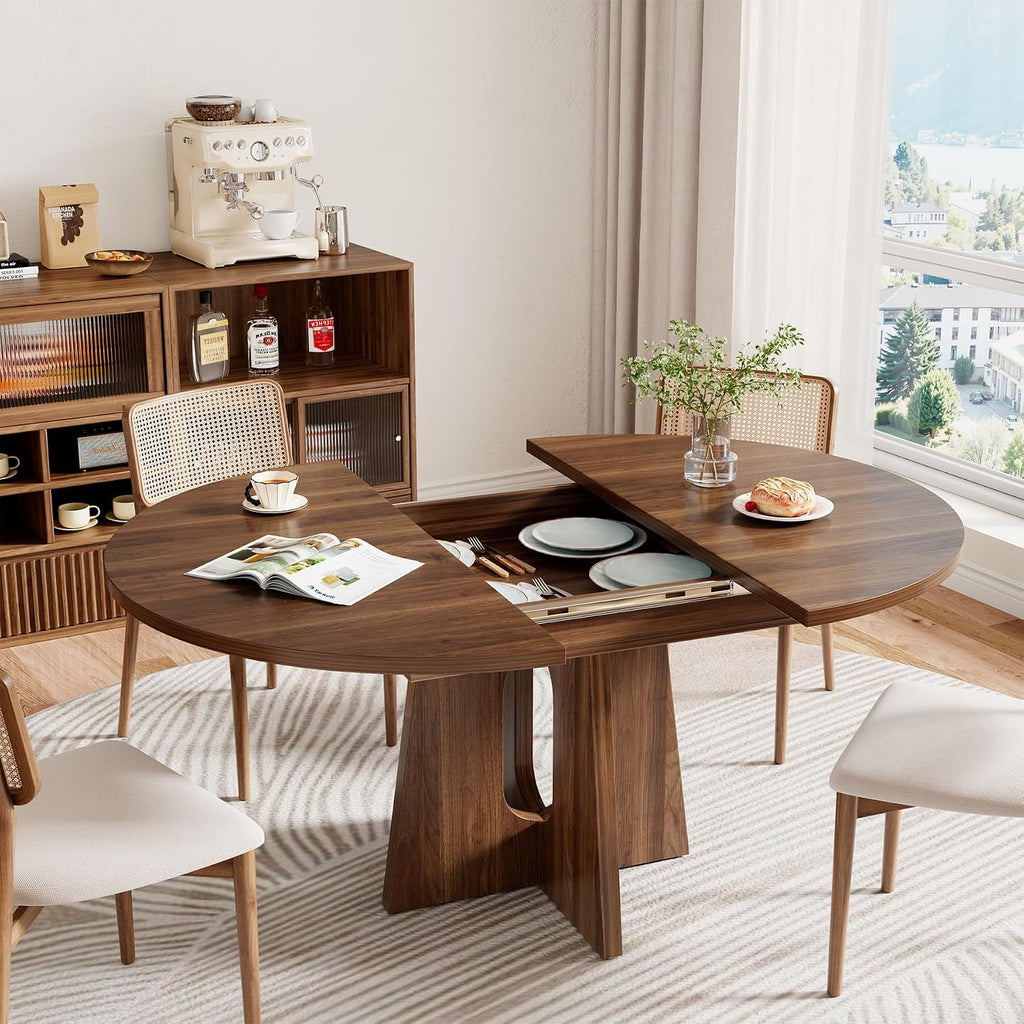 Dark Walnut Extendable Pedestal Dining Table