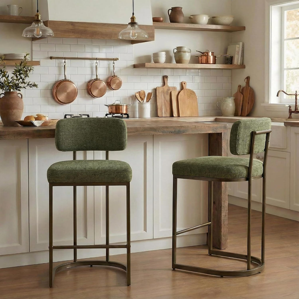 Green Gold Counter Height Bar Stools Set