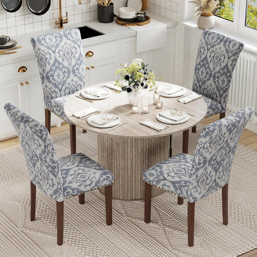 White Blue Floral Extendable Dining Set
