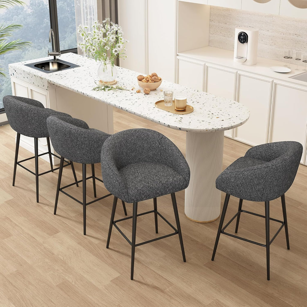 Dark Grey Sherpa Swivel Bar Stools Set