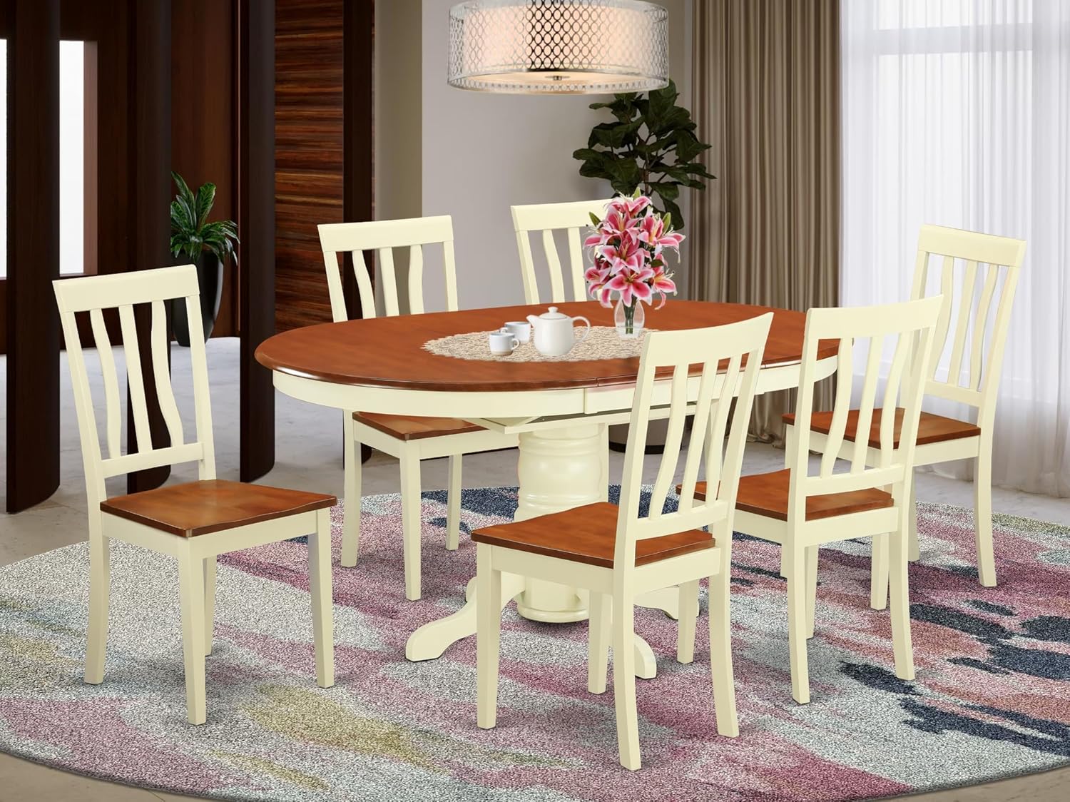 East West Furniture Buttermilk Cherry Oval Dining Set 7 Piece