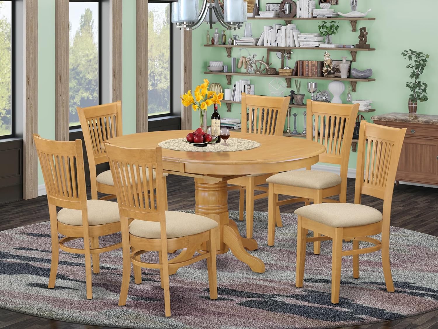 East West Furniture Oak Oval Dining Set 7 Piece
