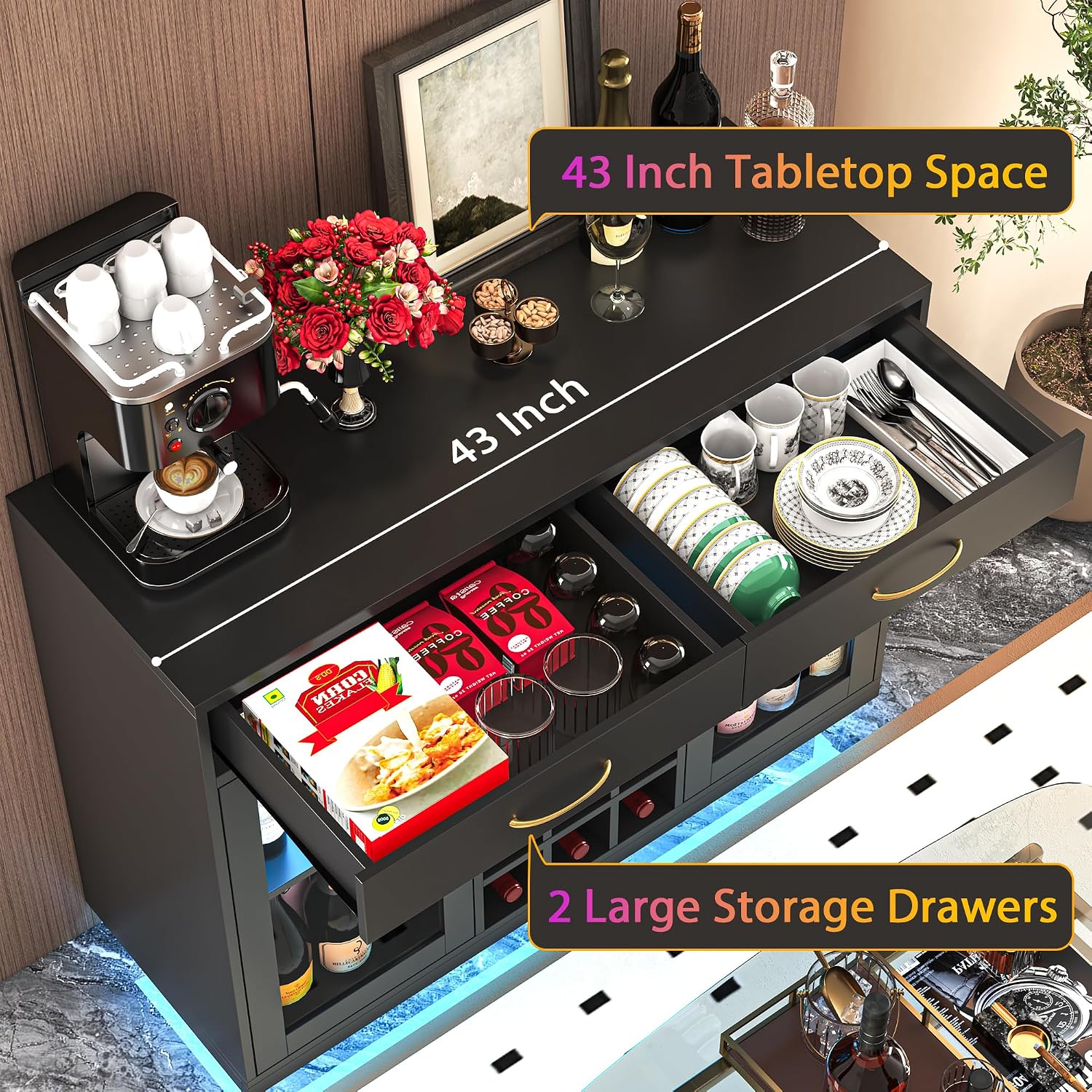 Black LED Wine Bar Cabinet