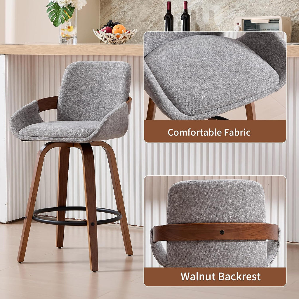 Light Grey Walnut Swivel Bar Stools Set