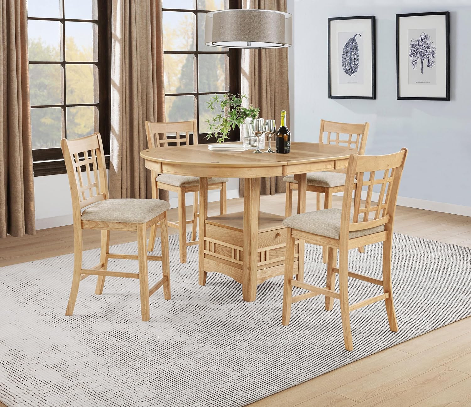 Oak Extendable Counter Height 5 Piece Dining Set